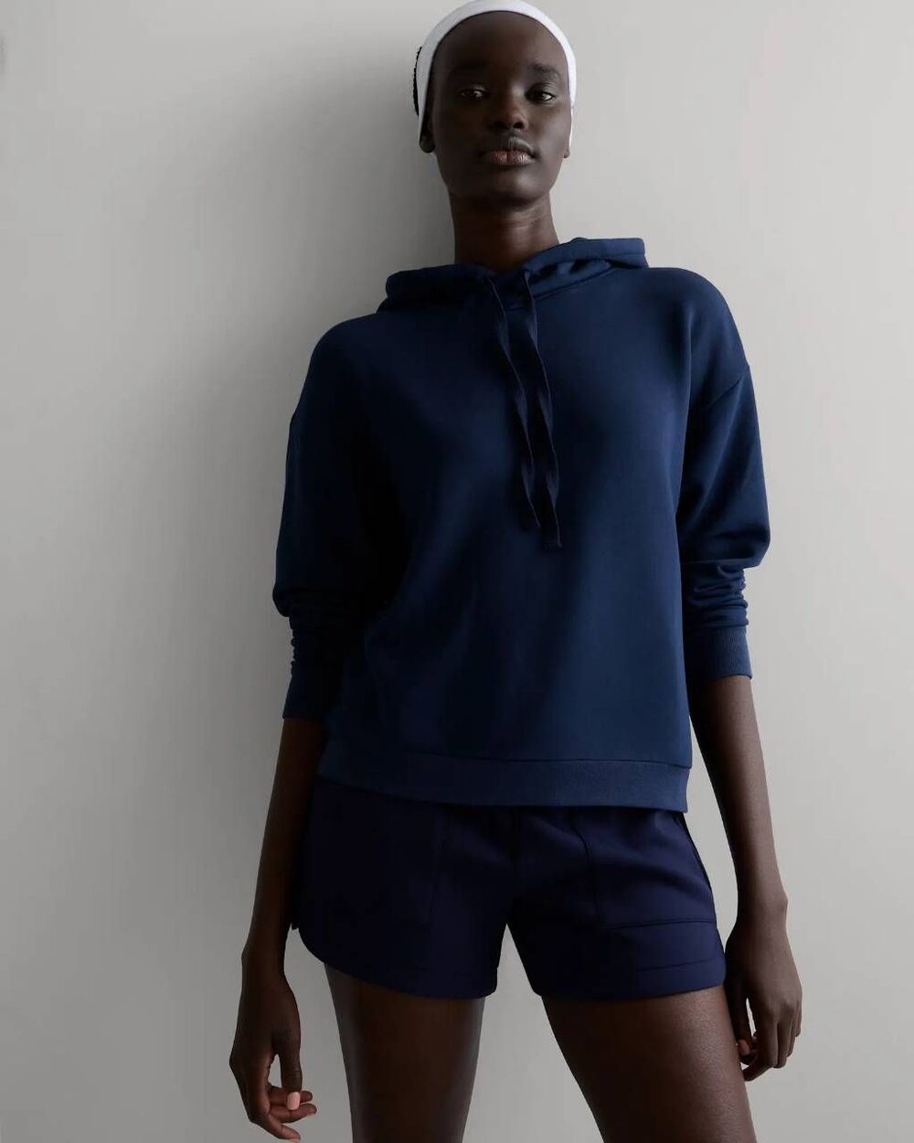 Quince SuperSoft Fleece Pullover Hoodie Navy Small NWT Lounge Comfort Basic